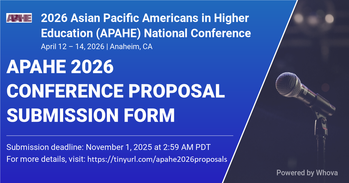 Call for Proposals for the 2026 APAHE Conference, blue graphic with angled microphone on the right side