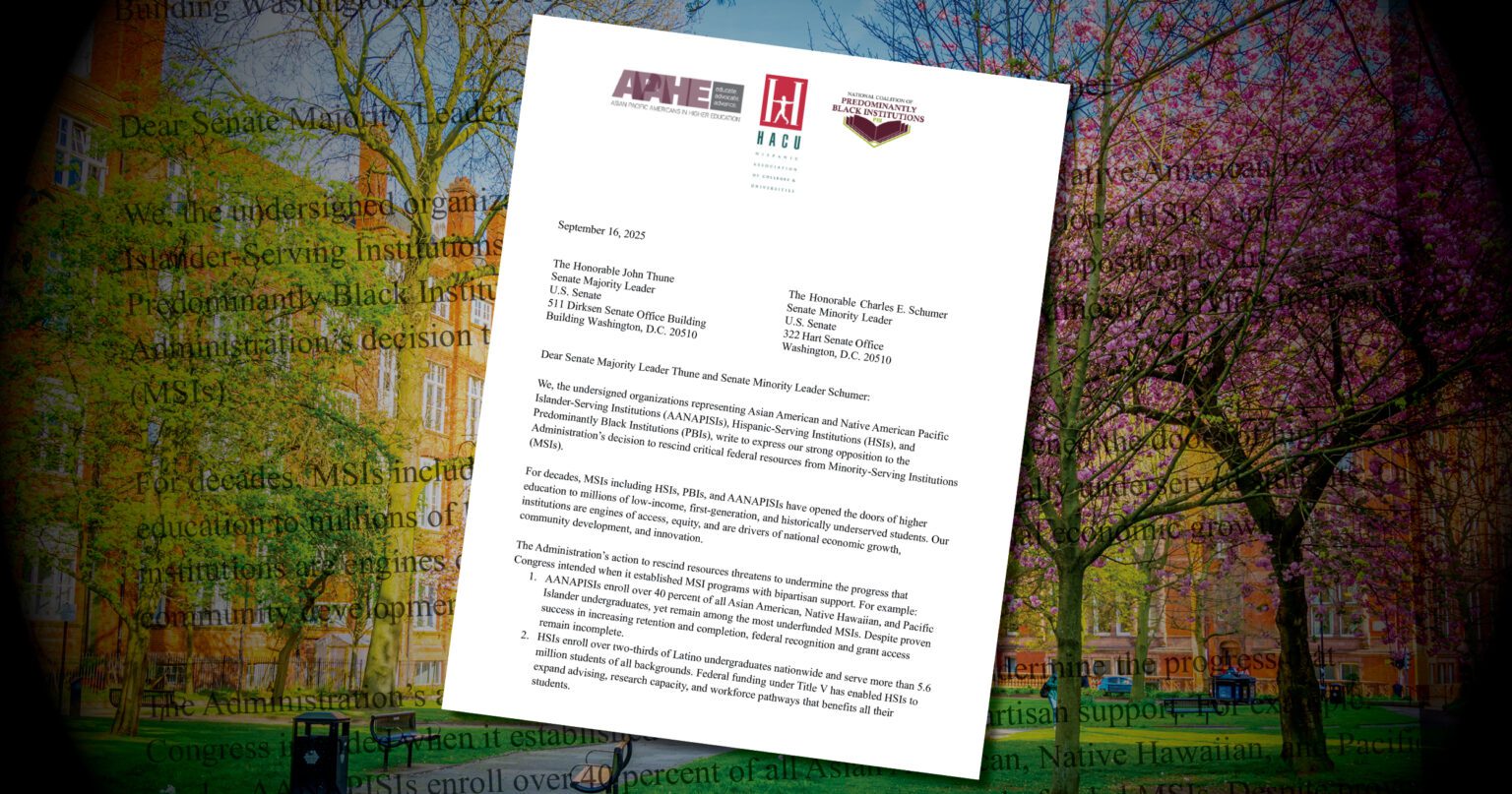 Image of the letters to House and Senate members urging action to protect critical federal resources for Minority-Serving Institutions (MSIs)