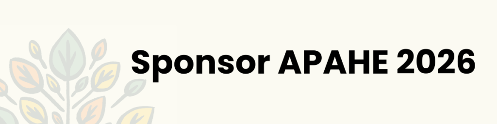 Sponsor APAHE 2026 in black test on light colored background with conference watermark