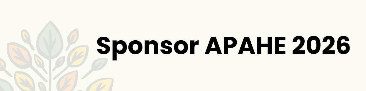 Sponsor APAHE 2026 in black test on light colored background with conference watermark