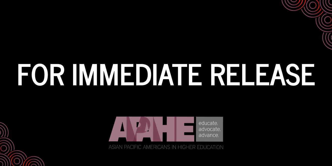 White text on black background with APAHE logo and small graphic elements with text FOR IMMEDIATE RELEASE